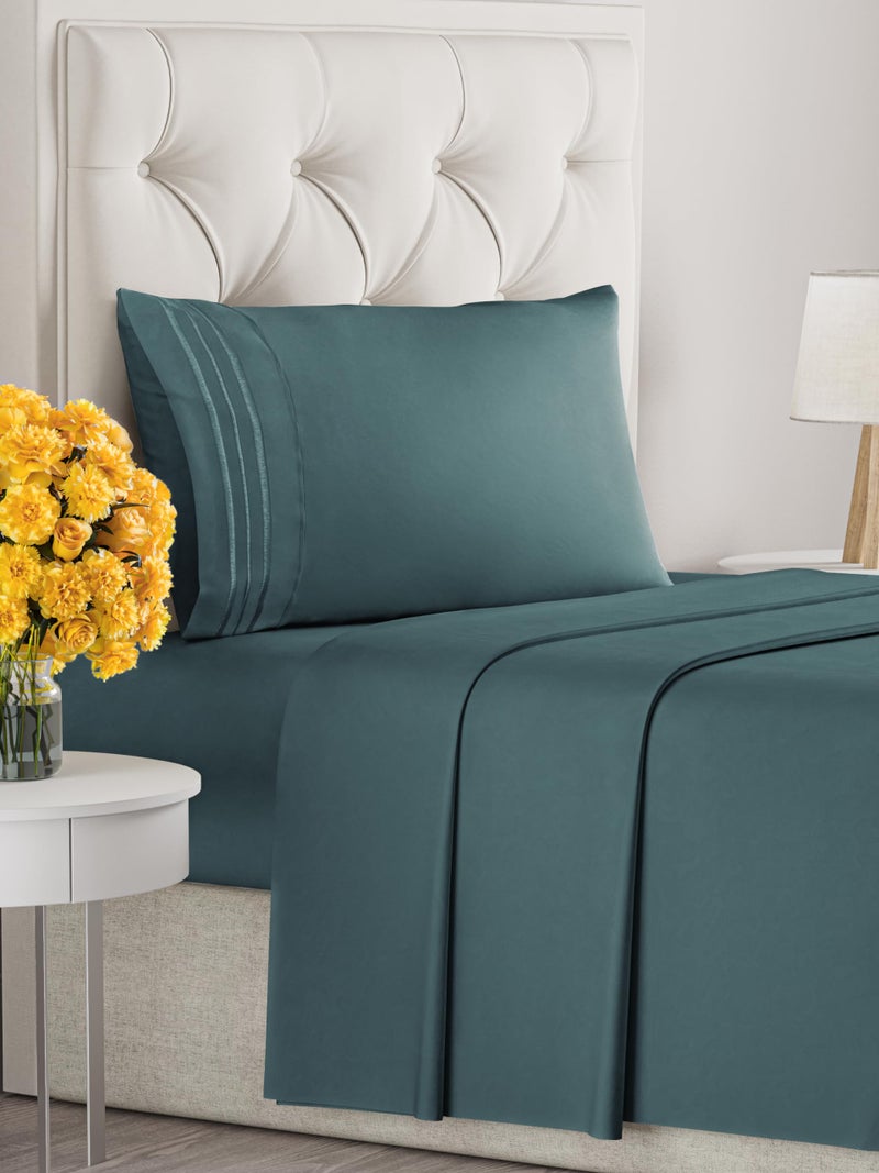 Twin Size 3 Piece Sheet Set - Extra Soft  Breathable & Cooling Sheets - Hotel Luxury Durable Bed Sheets for Women & Men - Deep Pockets  Easy-Fit & Wrinkle-Free Sheets - Deep Teal Oeko-Tex Bed Sheets