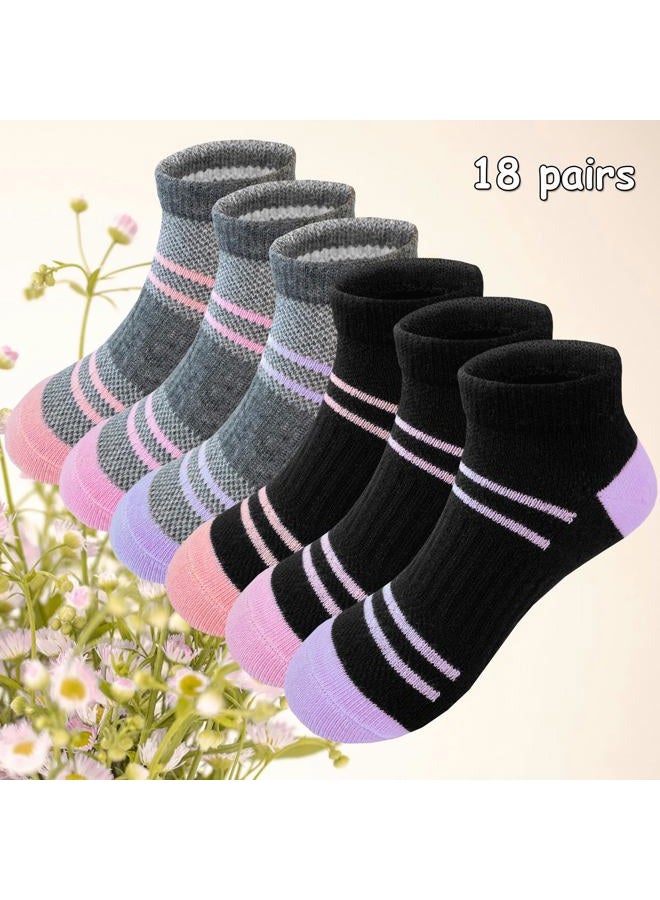 Bemeol Girls Socks 18 Pairs Kids Ankle Socks for Girls Cotton Sports Low Cut Athletic Socks(7-10 Years) - Image 4