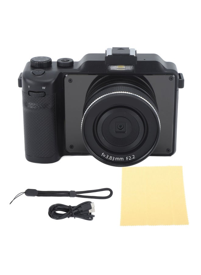 Digital Camera Student Entry-level Micro Single High Pixel 4K HD Camera Travel Student Retro Camera-Body Color:Standard English Version Black + 64g Card + Card Reader + Battery (2 Batteries In Total) + Dual Charging