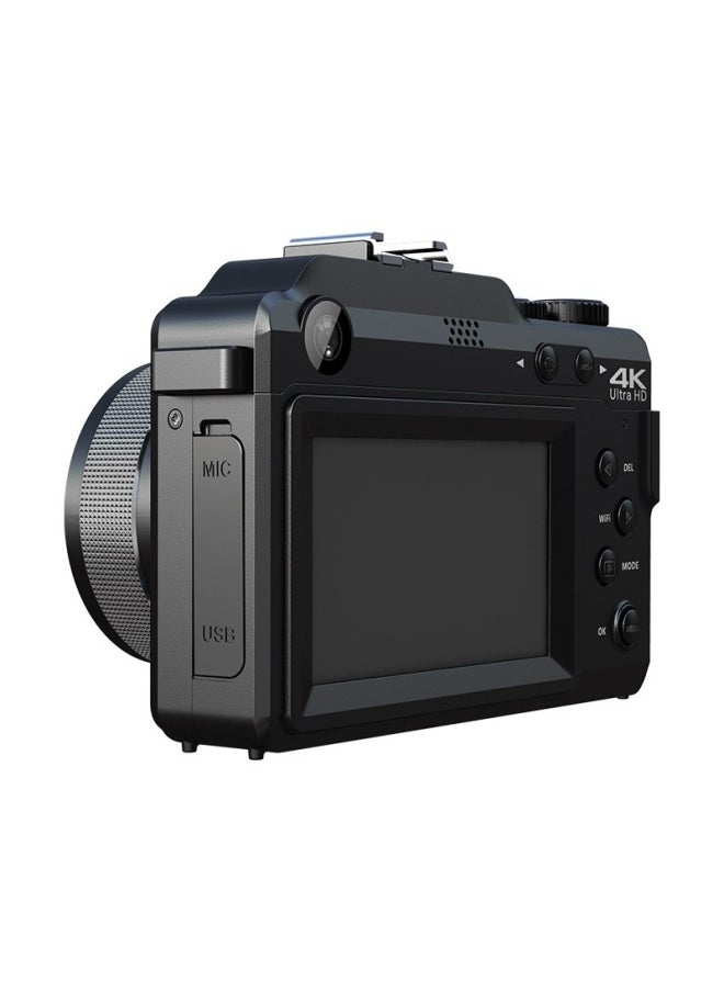 Digital Camera Student Entry-level Micro Single High Pixel 4K HD Camera Travel Student Retro Camera-Body Color:Standard English Version Black + 64g Card + Card Reader + Battery (2 Batteries In Total) + Dual Charging