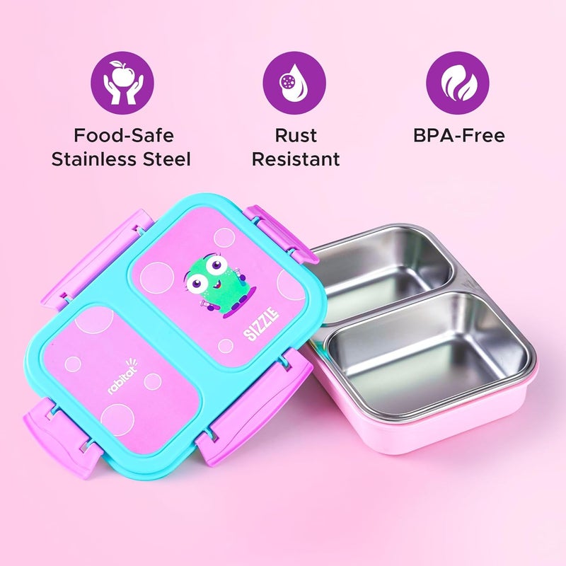 Rabitat Yumzee Stainless Steel Bento Lunch Box 750ml- 2 Years Brand Warranty | Tiffin Box for Kids | Lunch Box for Kids | Steel Tiffin Box for School | Sizzle - Image 3