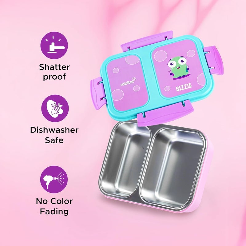 Rabitat Yumzee Stainless Steel Bento Lunch Box 750ml- 2 Years Brand Warranty | Tiffin Box for Kids | Lunch Box for Kids | Steel Tiffin Box for School | Sizzle - Image 4