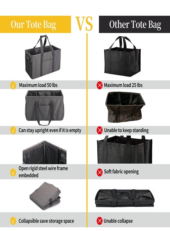 Joyfol Day Extra Large Utility Tote Bag, Reusable Grocery Bags Foldable,Upgraded Metal Frame, With Sturdy Handles Reinforced Bottom Heavy-Duty Oxford Fabric Moving Shopping Bags(Gray) - Image 3