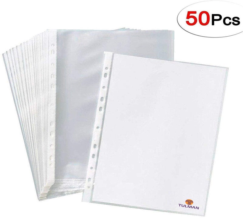 TULMAN A4 Size Transparent Document Sleeves, 25 Pcs, Heavy Duty Clear Sheet Protectors, 300 Microns, Plastic Leaf, Waterproof, 11-Hole Punched for Ring Binders & Files, Office & School Use - Image 3