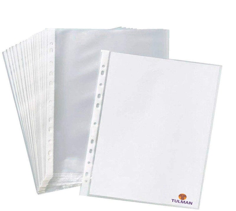 TULMAN A4 Size Transparent Document Sleeves, 25 Pcs, Heavy Duty Clear Sheet Protectors, 300 Microns, Plastic Leaf, Waterproof, 11-Hole Punched for Ring Binders & Files, Office & School Use - Image 1
