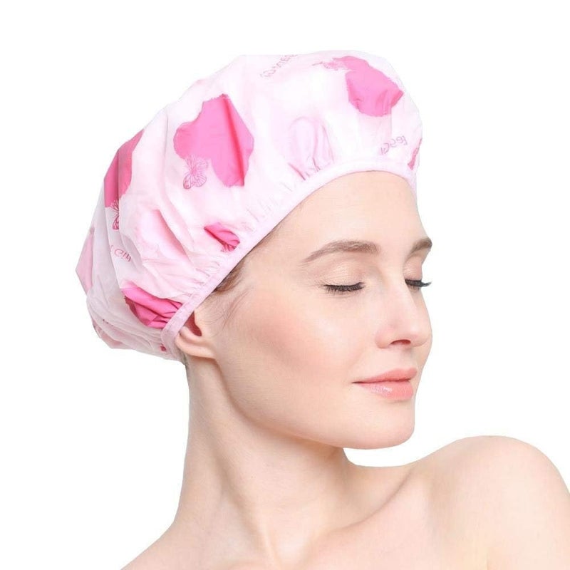 ZIPRON 3 Pieces Waterproof EVA Plastic Shower Cap,Elastic Reusable Bathing Cap,Beauty Salon Spa Lace Elastic Band Flower Printed Hat Environmental Protection Hair Bath Caps - Image 1