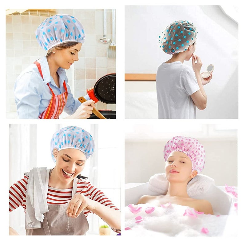 ZIPRON 3 Pieces Waterproof EVA Plastic Shower Cap,Elastic Reusable Bathing Cap,Beauty Salon Spa Lace Elastic Band Flower Printed Hat Environmental Protection Hair Bath Caps - Image 3