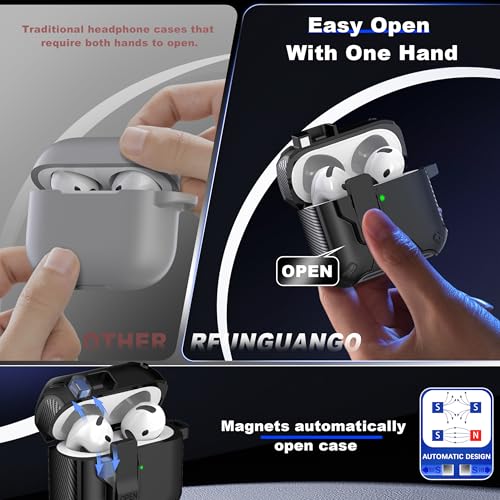 RFUNGUANGO for AirPods 4th Generation Case 2024 Latest Multi Functional Earphone Case Bracket Function MagSafe Function Anti Fall Lock Automatic Open Cover 2024 A+Series-Black - Image 2