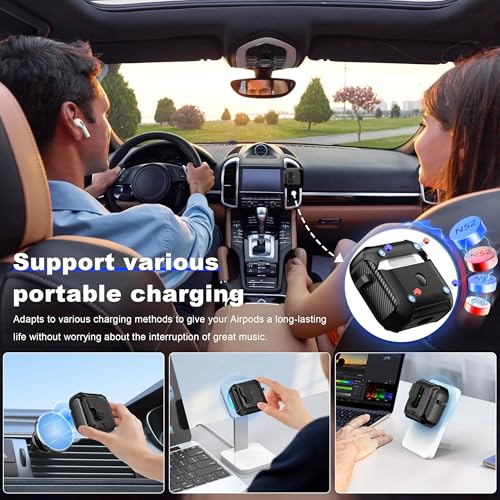 RFUNGUANGO for AirPods 4th Generation Case 2024 Latest Multi Functional Earphone Case Bracket Function MagSafe Function Anti Fall Lock Automatic Open Cover 2024 A+Series-Black - Image 5