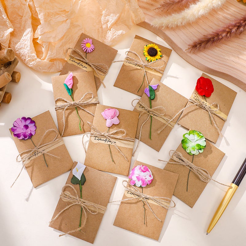 Creative Diy Vintage Kraft Paper Small Dried Flower Greeting Card Teacher Mother'S Day Greeting Card Birthday Valentine'S Day Card - Image 3