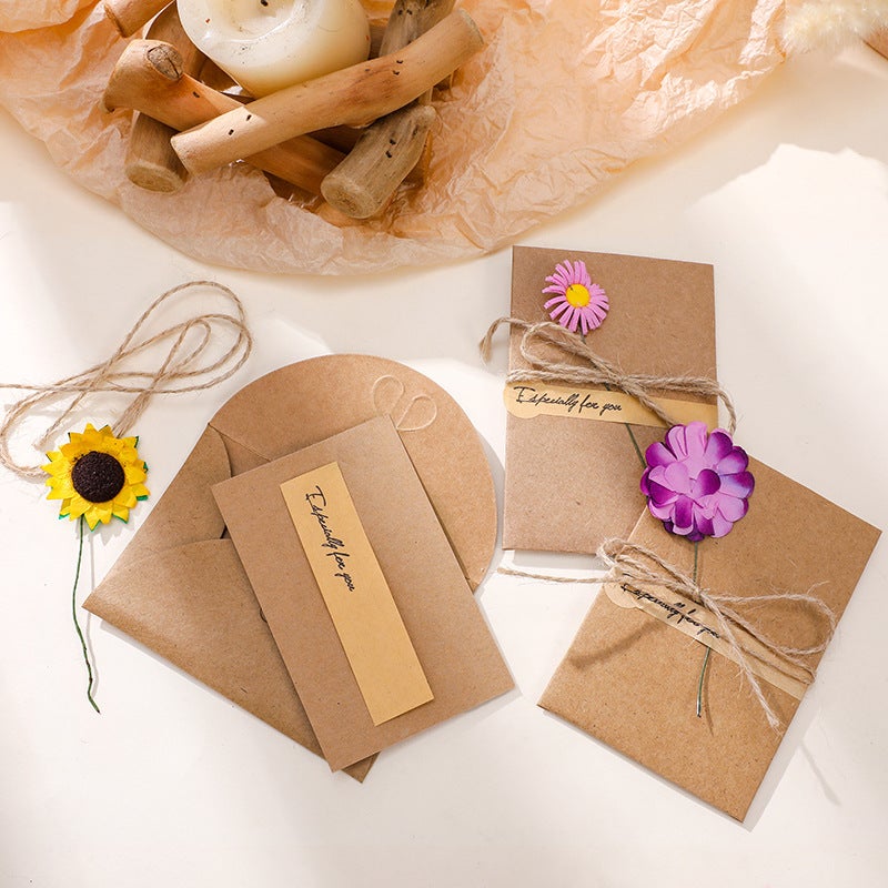 Creative Diy Vintage Kraft Paper Small Dried Flower Greeting Card Teacher Mother'S Day Greeting Card Birthday Valentine'S Day Card - Image 5