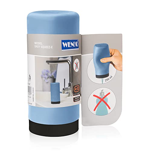 WENKO Easy Squeeze Dish Soap Dispenser for Kitchen Sink Squeeze Bottle for Liquid and Hand Lotion Round Refillable Plastic Bottles Easy to Fill and to use 85 oz Blue