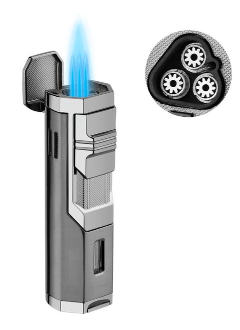 Windproof Lighter, Triple Flame Torch Jet Red Flame Refillable Butane Gas Metal Lighter with Punch (without butane gas)