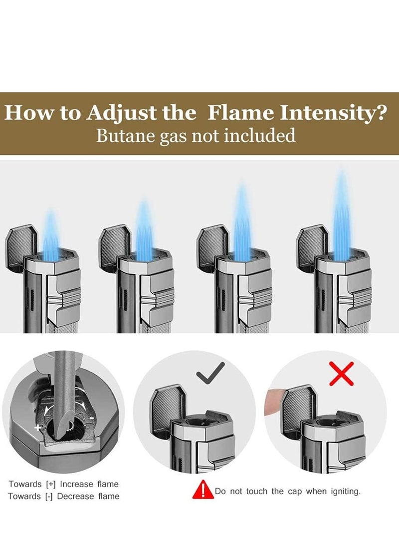 Generic Windproof Lighter, Triple Flame Torch Jet Red Flame Refillable Butane Gas Metal Lighter with Punch (without butane gas) - Image 2