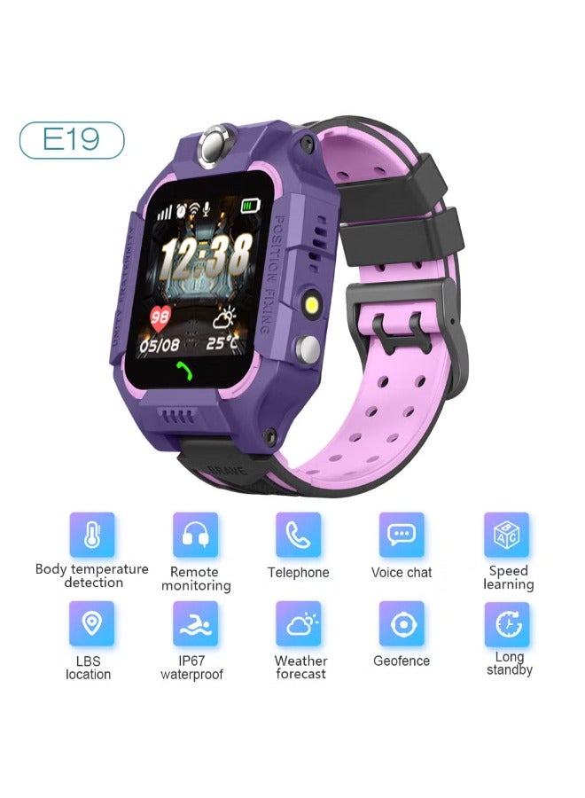 E19 Children's Positioning Energy-Saving Flashlight Smartwatch Purple - Image 1