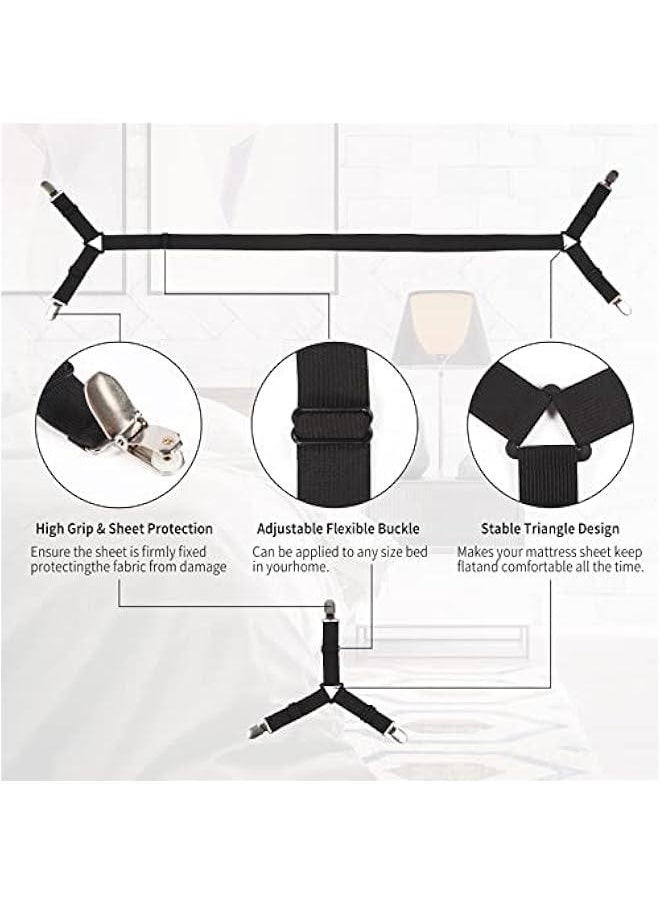 Generic Luyena Bed Sheet Straps,4+1 Pcs Fitted Sheet Clips Holder,Upgraded Triangular Sheet Clip for Corner, Elastic Adjustable Sheet Strap for Mattress Cover, Sheet, Sofa Cushion 1(Black)  - Image 4