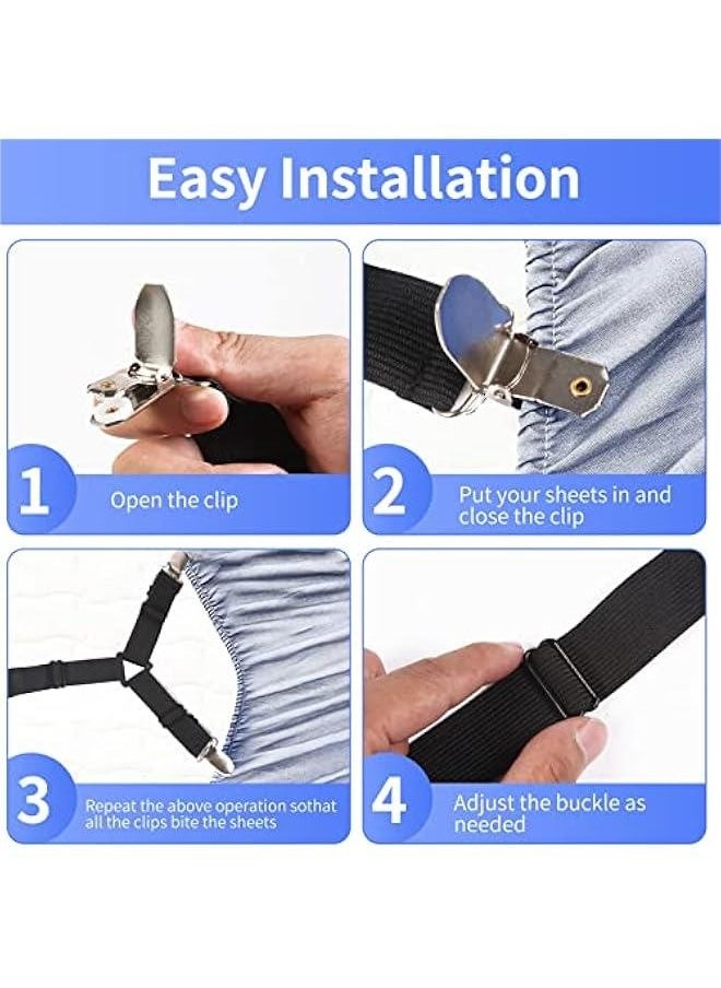 Generic Luyena Bed Sheet Straps,4+1 Pcs Fitted Sheet Clips Holder,Upgraded Triangular Sheet Clip for Corner, Elastic Adjustable Sheet Strap for Mattress Cover, Sheet, Sofa Cushion 1(Black)  - Image 5
