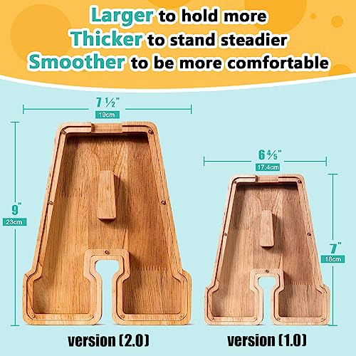 SummiDate Wooden Letter Piggy Bank for Kids| Piggy Bank for Boys Girls Toddler| Alphabet A Money Bank| Wood Coin Bank Personalized Birthday Easter Gifts for Kids (A) - Image 2
