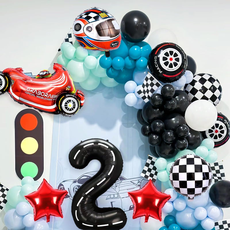 Piokio 9 Pcs Race Car Balloons  Black Number 2 Balloon Checkered Balloonss For 2St Birthday Race Car Theme Party Decorations - Image 5