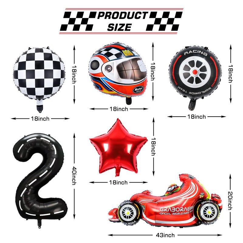 Piokio 9 Pcs Race Car Balloons  Black Number 2 Balloon Checkered Balloonss For 2St Birthday Race Car Theme Party Decorations - Image 2