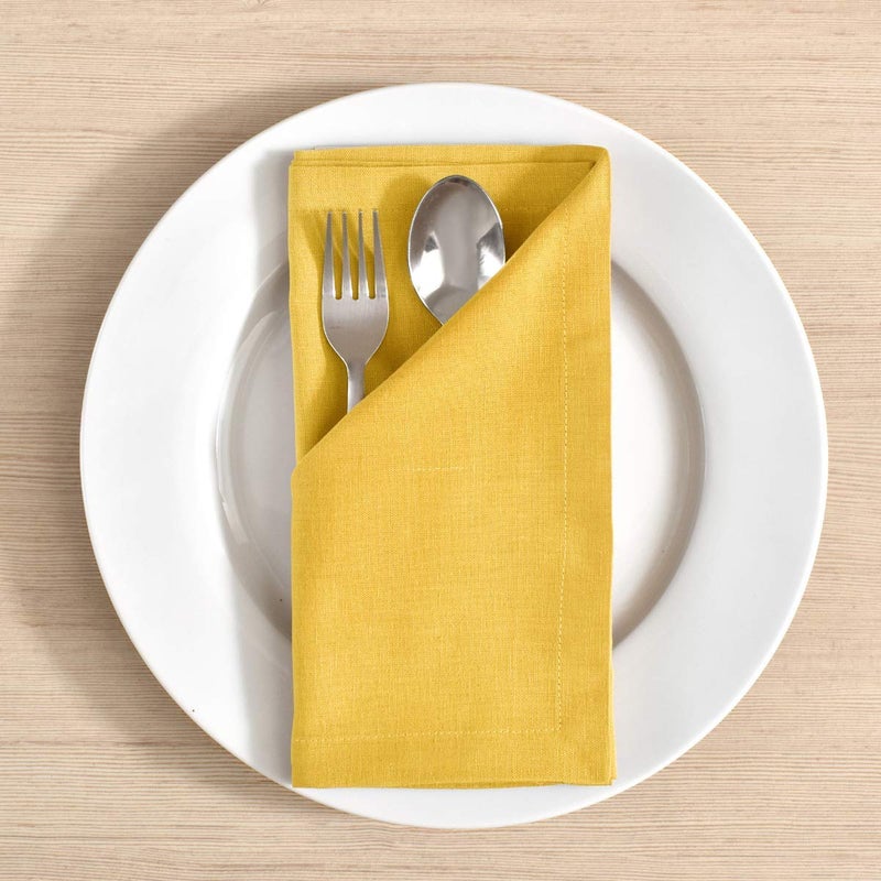 FINGERCRAFT Dinner Cloth Napkins Yellow in Cotton Linen Blend Fabric 12 Pack  Premium Quality  Mitered Corners for Every Day Use Napkins are Pre Shrunk and Good Absorbency Easter Special Color (Yellow)  - Image 2
