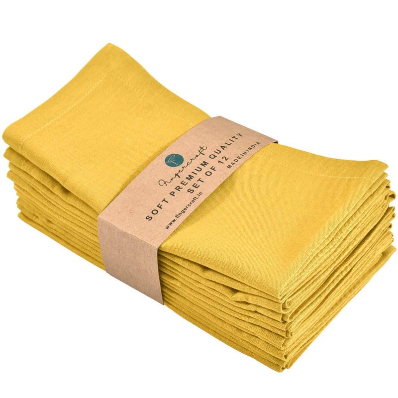 FINGERCRAFT Dinner Cloth Napkins Yellow in Cotton Linen Blend Fabric 12 Pack  Premium Quality  Mitered Corners for Every Day Use Napkins are Pre Shrunk and Good Absorbency Easter Special Color (Yellow)  - Image 1