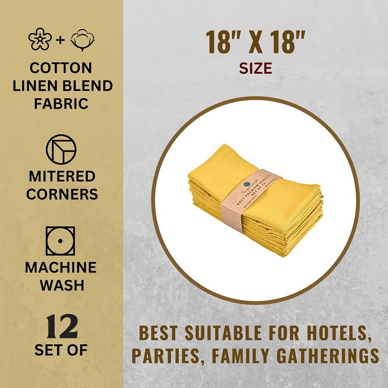 FINGERCRAFT Dinner Cloth Napkins Yellow in Cotton Linen Blend Fabric 12 Pack  Premium Quality  Mitered Corners for Every Day Use Napkins are Pre Shrunk and Good Absorbency Easter Special Color (Yellow)  - Image 5