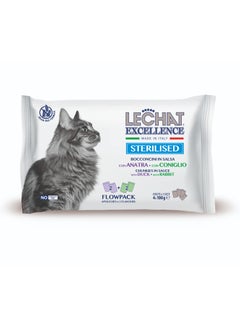 Monge Lechat Excellence by Monge | Sterilised Cat Wet Food | Chunkies in Pouch | Super Premium Complementary Wet Cat Food | Multipack Duck & Rabbit - 4x100g 