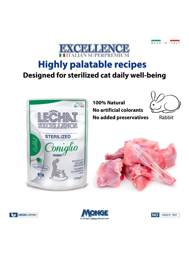 Monge Lechat Excellence by Monge | Sterilised Cat Wet Food | Chunkies in Pouch | Super Premium Complete Wet Cat Food | Multipack Duck & Rabbit - 4x100g - Image 3
