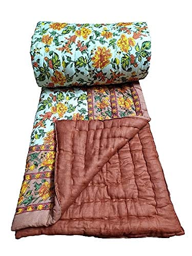 SVT Traditional Famous Jaipuri Beautiful Floral Print in Multi Coffee mughal Print Jaipuri Rajai/Razai/Quilt King Size/King Size Bed Quilt/Comforter/AC Quilt/AC Comforter - Image 3