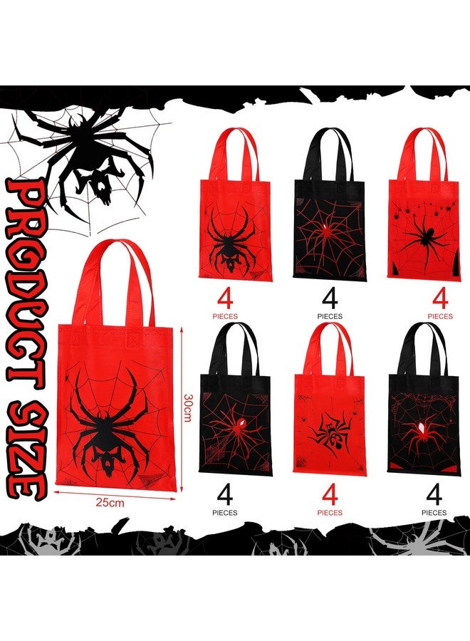 Ferraycle 24 حزمة أكياس هدايا بتصميم العنكبوت هدايا حفلة العنكبوت أكياس معالجة غير منسوجة قابلة لإعادة الاستخدام مع مقابض مستلزمات حفلة عيد ميلاد بتصميم العنكبوت للأطفال الأولاد 6 أنماط (نمط مخيف) - Image 4