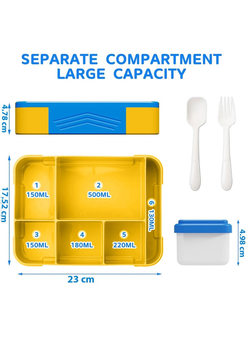 Snack attack Lunch box for kids school Bento box style, Lunch Box with 5 Compartments Cutlery Set, Leak-Proof Bento Box Snack Boxes for Kids Adults School, Picnic, Trips (Blue) 1330ML  - Image 3