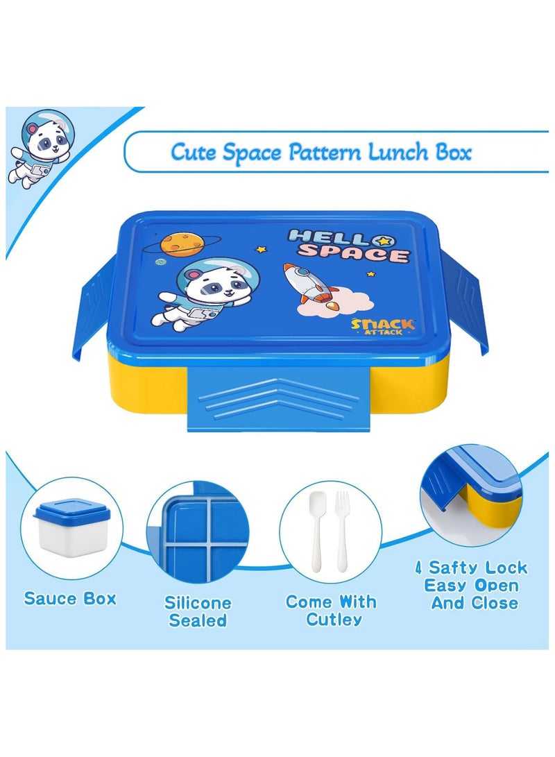 Snack attack Lunch box for kids school Bento box style, Lunch Box with 5 Compartments Cutlery Set, Leak-Proof Bento Box Snack Boxes for Kids Adults School, Picnic, Trips (Blue) 1330ML  - Image 2