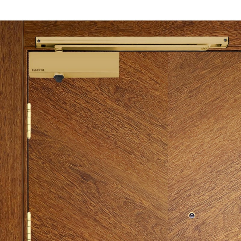 BUILDSKILL Hydraulic Door Closer with Pelmet Arm, Door Closer for Wooden Door, Aluminium, Metal Door, Automatic Door Closer for Home, Door Stopper with Adjustable Speed, 85 Kg, Antique (Pack of 1) - Image 1