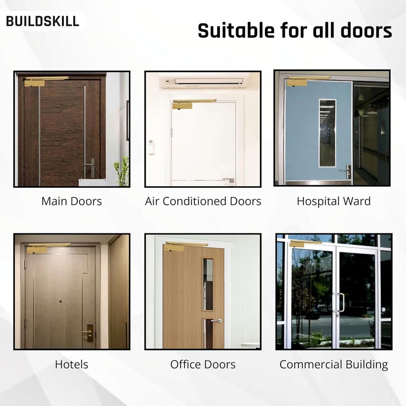 BUILDSKILL Hydraulic Door Closer with Pelmet Arm, Door Closer for Wooden Door, Aluminium, Metal Door, Automatic Door Closer for Home, Door Stopper with Adjustable Speed, 85 Kg, Antique (Pack of 1) - Image 4