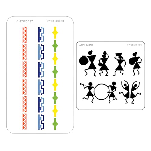 SWAGSTATION Warli Painting Stencils for Wall - Tribal Wall Border - 6x6 & 8x4 Inch - 2 Pcs - Stencils for Craft and Art for Adults - Reusable Painting for Home Décor, Fabric - Image 2
