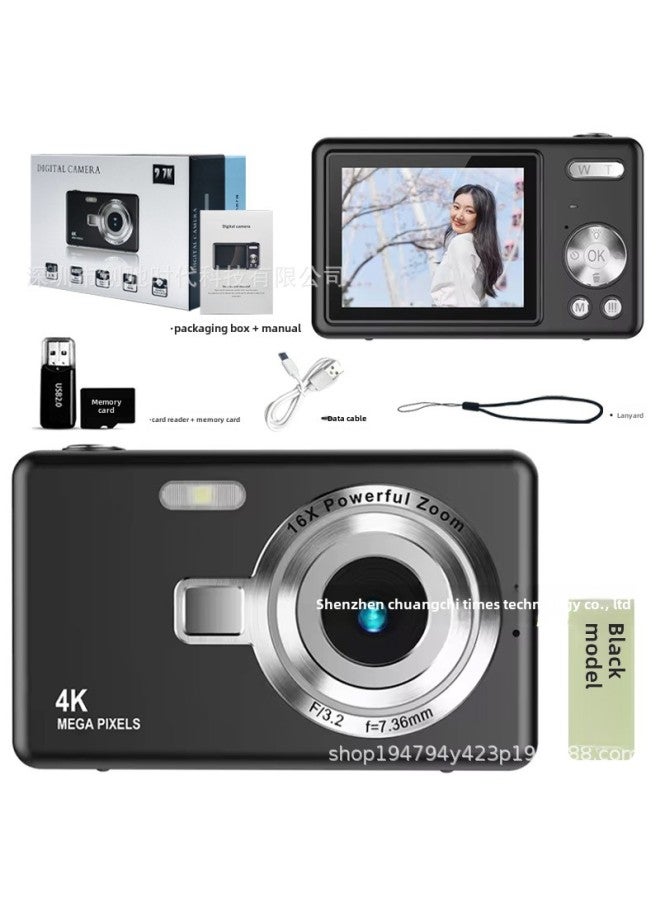 HD Digital Camera Students Mini Digital Camera Children Special Photography Shooting Camera Wholesale-Color:Q12 Black - Hd Large Screen + 32g Memory Card + Card Reader + Tpc Adapter + Storage Bag  - Image 1