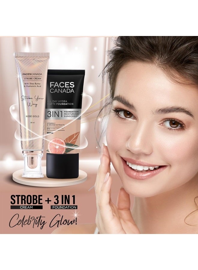 Facescanada Strobe Cream - Rose Gold | with Shea Butter & Hyaluronic Acid | Hydrating & Illuminating Makeup | for Radiant Dewy Skin | 1.01 Fl oz (30ml) - Image 4