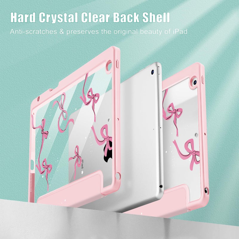 May Chen for iPad 9th Generation with Pencil Holder, iPad 8th/7th Gen Case 10.2-inch, [Penceil Holder] Trifold Stand Auto Wake/Sleep Clear TPU Protection Back Cover, Pink Bows - Image 4