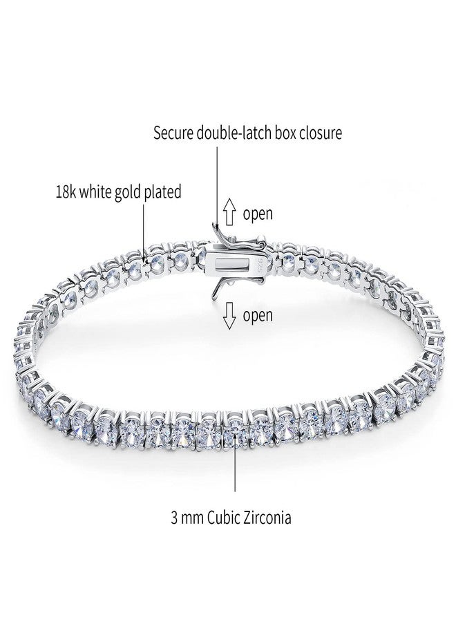 Kose 925 Sterling Silver Bracelets for Women and Men | Princess and Round Cut 3mm Cubiz Zironia Classic Tennis Bracelet | Size 6.5-8 inches (Round, 7.00") - Image 5