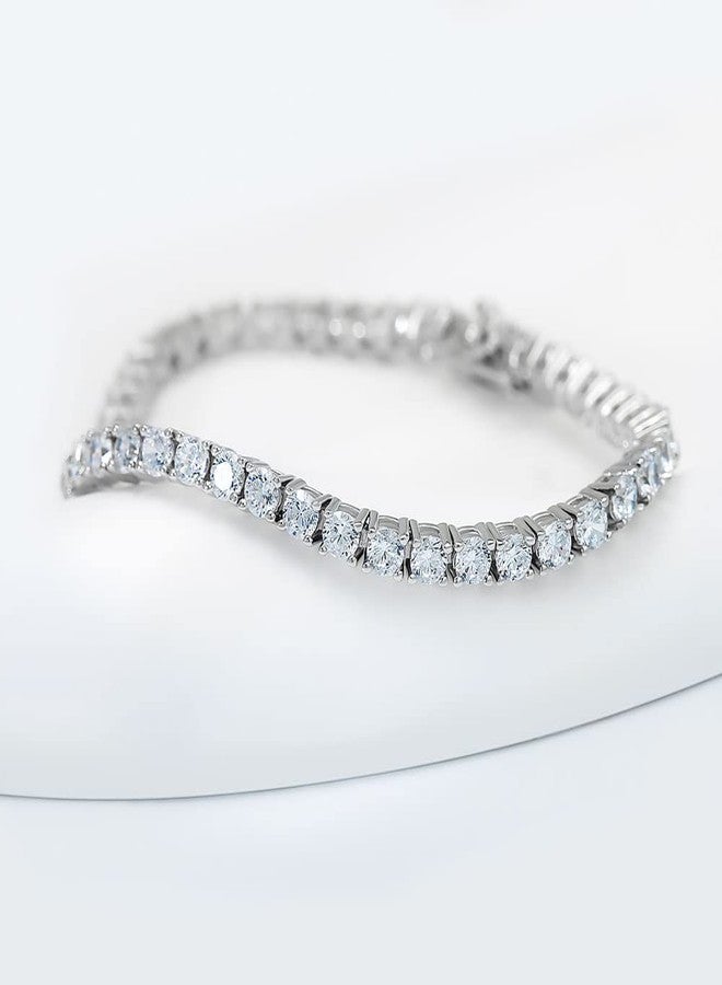 Kose 925 Sterling Silver Bracelets for Women and Men | Princess and Round Cut 3mm Cubiz Zironia Classic Tennis Bracelet | Size 6.5-8 inches (Round, 7.00") - Image 3