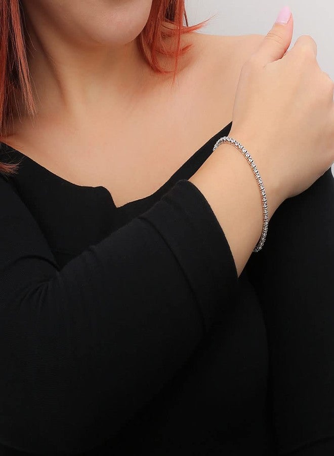 Kose 925 Sterling Silver Bracelets for Women and Men | Princess and Round Cut 3mm Cubiz Zironia Classic Tennis Bracelet | Size 6.5-8 inches (Round, 7.00") - Image 2