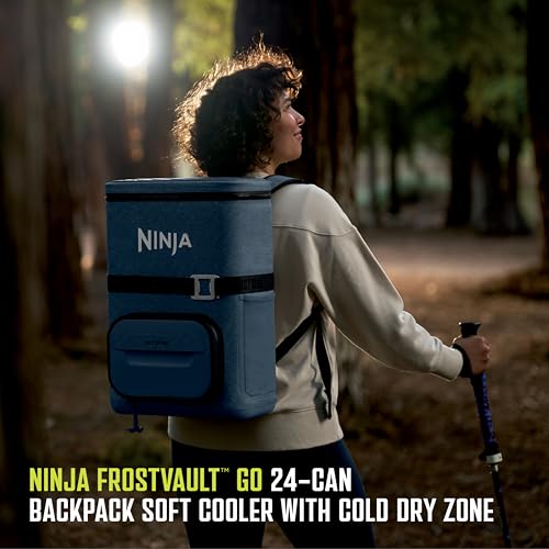 Ninja Backpack Cooler FrostVault Go 24 Can Soft Cooler Leakproof Zipper with Built in Can Opener 2 Ice Packs Dry Storage Drawer for Hiking Camping More Lakeshore Blue FF124NV - Image 3