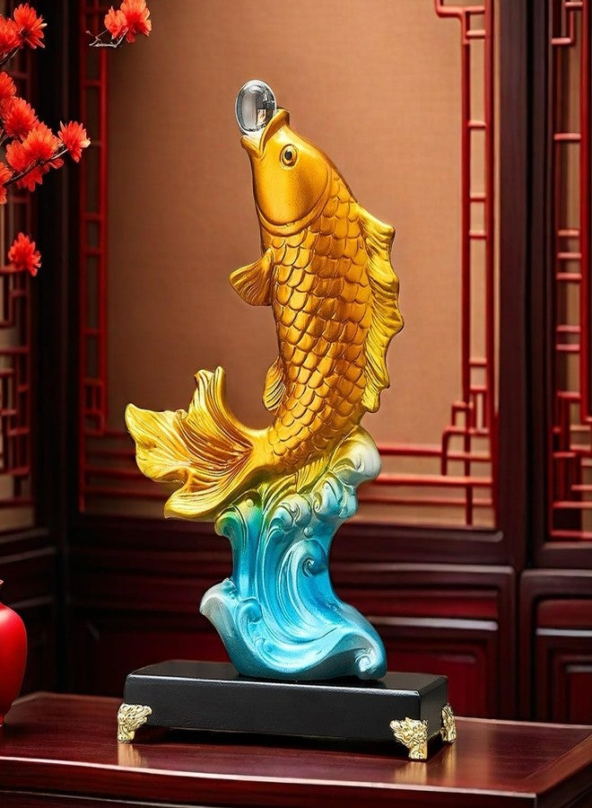 FUNSXBUG 13.3 Inch Large Chinese Feng Shui Fish Statue Sculpture Collectible Figurine Feng Shui Decor Home Office Decoration Tabletop Decor Ornaments Good Lucky Gifts (Gold) - Image 4
