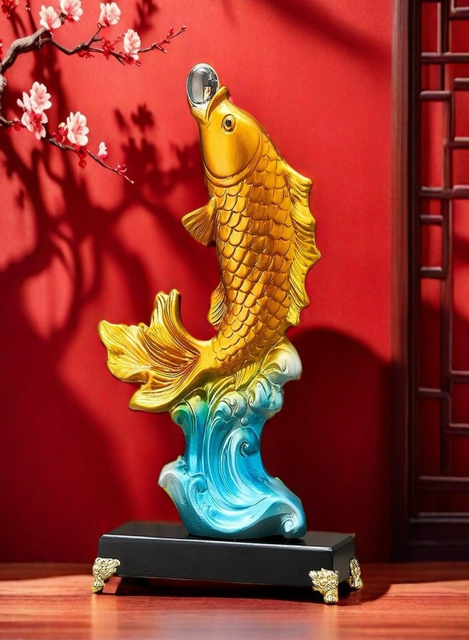 FUNSXBUG 13.3 Inch Large Chinese Feng Shui Fish Statue Sculpture Collectible Figurine Feng Shui Decor Home Office Decoration Tabletop Decor Ornaments Good Lucky Gifts (Gold) - Image 2
