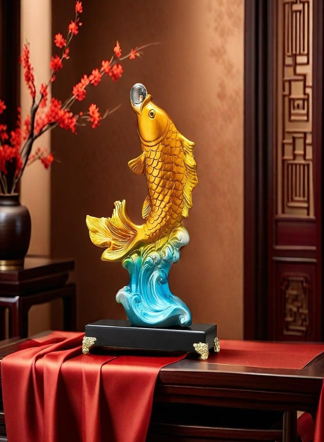 FUNSXBUG 13.3 Inch Large Chinese Feng Shui Fish Statue Sculpture Collectible Figurine Feng Shui Decor Home Office Decoration Tabletop Decor Ornaments Good Lucky Gifts (Gold) - Image 3