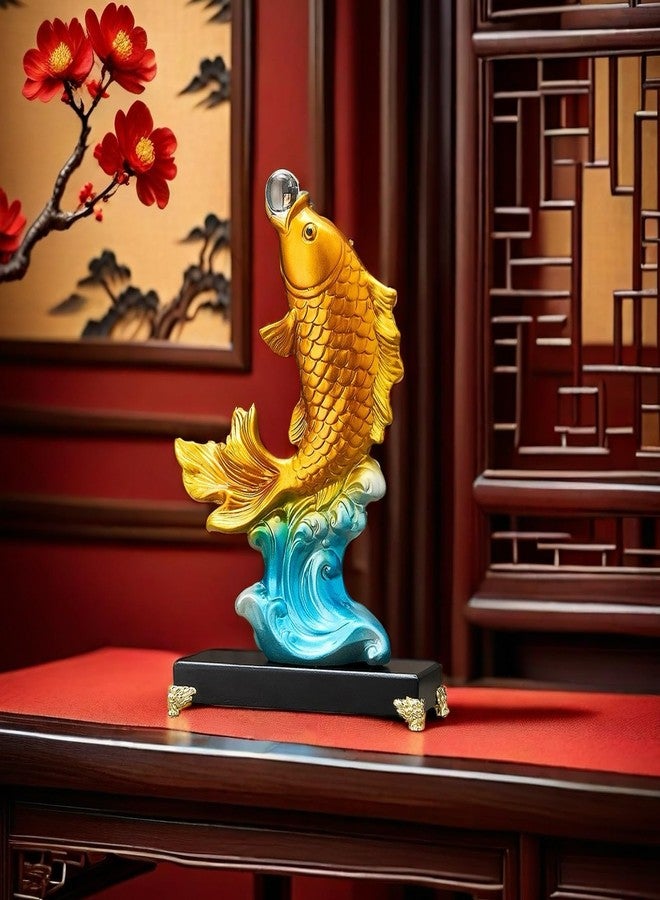 FUNSXBUG 13.3 Inch Large Chinese Feng Shui Fish Statue Sculpture Collectible Figurine Feng Shui Decor Home Office Decoration Tabletop Decor Ornaments Good Lucky Gifts (Gold) - Image 5