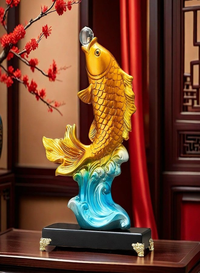 FUNSXBUG 13.3 Inch Large Chinese Feng Shui Fish Statue Sculpture Collectible Figurine Feng Shui Decor Home Office Decoration Tabletop Decor Ornaments Good Lucky Gifts (Gold) - Image 1