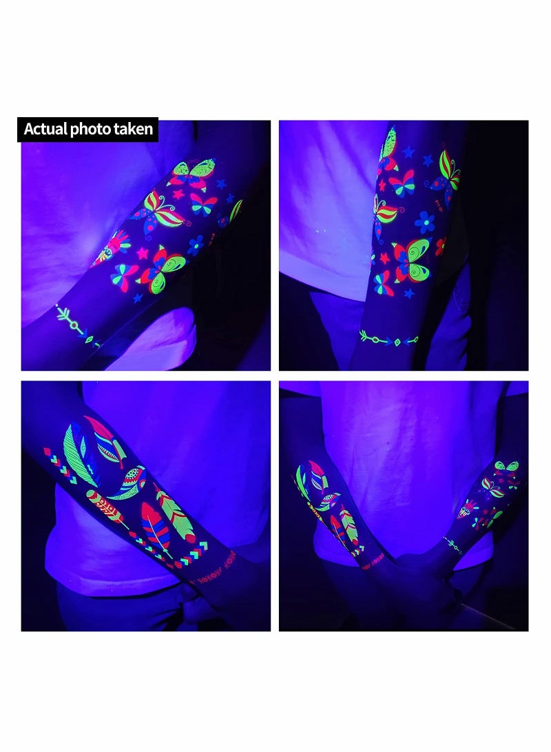 Excefore 20Sheet Glow in The Dark Temporary Tattoos 160+Styles Fluorescence UV Neon Body Face Fake Waterproof Tattoo Stickers for Women Men, Rave Festival Accessory Party Supplies  - Image 2