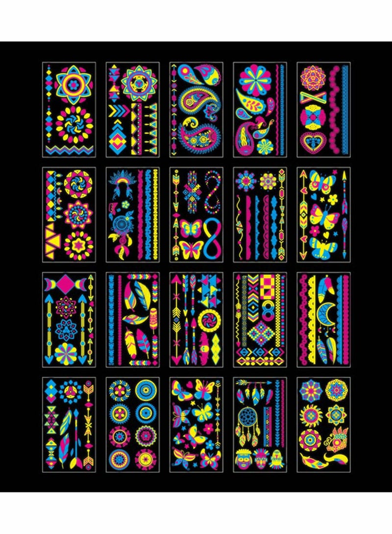 Excefore 20Sheet Glow in The Dark Temporary Tattoos 160+Styles Fluorescence UV Neon Body Face Fake Waterproof Tattoo Stickers for Women Men, Rave Festival Accessory Party Supplies  - Image 5